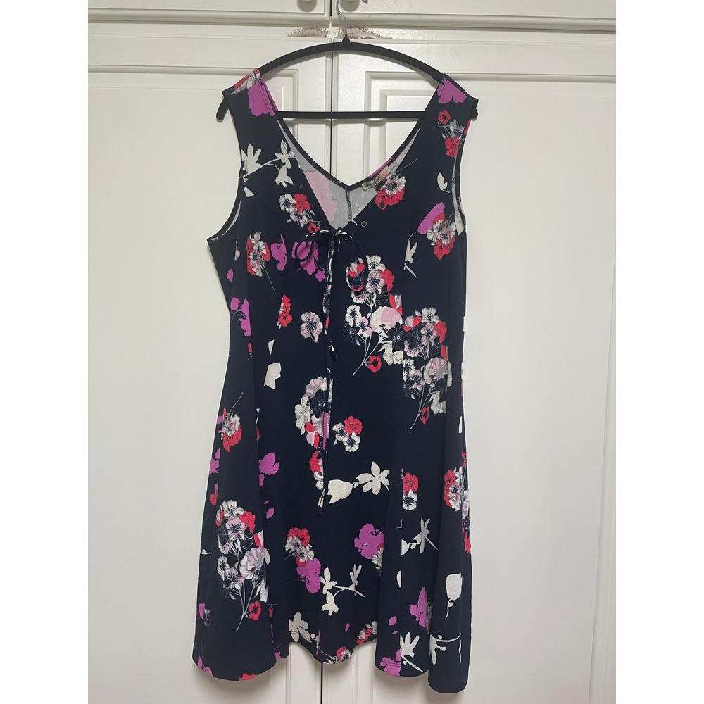 Love Squared Women's 2X Floral Print Sleeveless V-Neck Dress